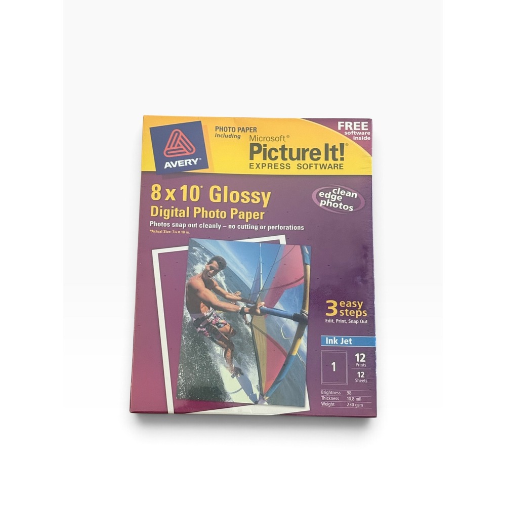 Avery 8x10 Glossy Digital Photo Paper Inkjet 12 Sheets Microsoft Picture It! CD